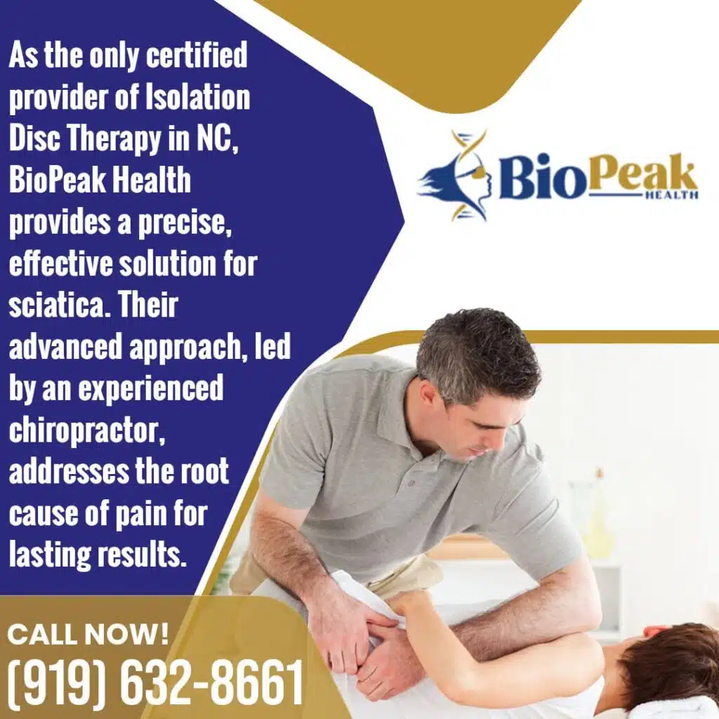 An experienced chiropractor at BioPeak Health performing Isolation Disc Therapy, the only certified non-surgical sciatica treatment in North Carolina.