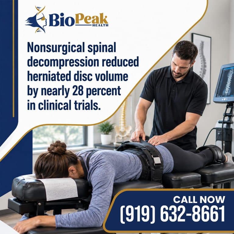 Practitioner adjusting a patient on a nonsurgical spinal decompression table for herniated disc treatment